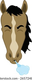 Caricatura del caballo de la cara del personaje de la Ilustración vectorial, con su boca soplando aire