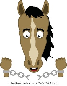 personagem de ilustração vetorial face cavalo desenhos animados quebrando correntes em liberdade e enmancipação