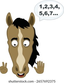 Caricatura del caballo de la cara del personaje de la Ilustración vectorial, con sus manos de los dedos que cuentan números