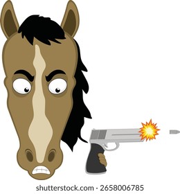 vector illustration character face horse cartoon, shooting a weapon firearm gun