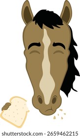 vector illustration character face horse cartoon, eating a slice of bread