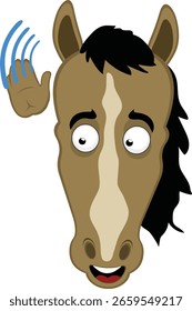 vector illustration character face horse cartoon, listening interested with hand to ear