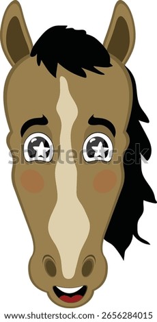 vector illustration character face horse cartoon, marveling with stars in his eyes