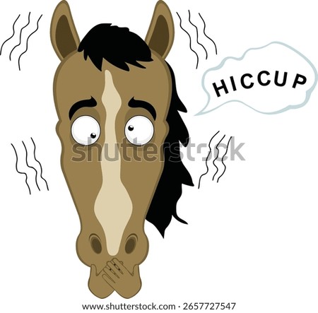 vector illustration character face horse cartoon, having hiccups symptom and a speech bubble with hiccup text