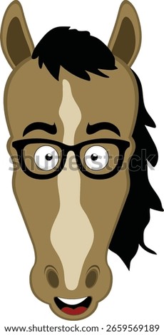 vector illustration character face horse cartoon, with nerd glasses
