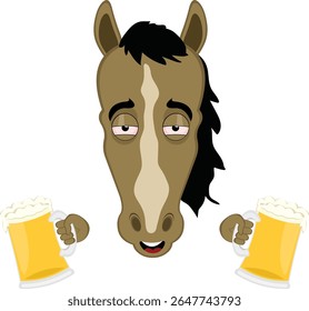 vector illustration character face hose cartoon drunk with beers glasses in his hands