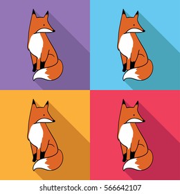 Vector illustration character flat design of fox colorful background.Cartoon style.