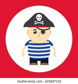 Vector illustration. Character in a flat style. Pirate in hat and vest