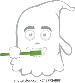 vector illustration character ghost cartoon, brushing his teeth with a toothbrush