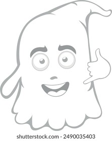 vector illustration character ghost cartoon, making a call me by phone or shake gesture with his hand