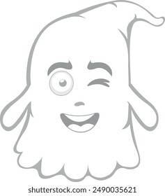 vector illustration character ghost cartoon, with a cheerful expression and winking eye