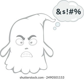 vector illustration character ghost cartoon, angry expression with a cloud thought and an insult text