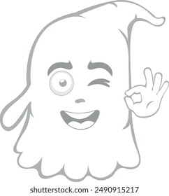 vector illustration character ghost cartoon, winking eye and with his hand making an ok or perfect gesture