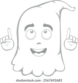 vector illustration character ghost cartoon, observing and with hands pointing up