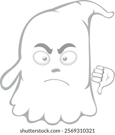 vector illustration character ghost cartoon, with thumb pointing down in concept of not approved or no like