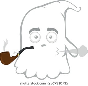 vector illustration character ghost cartoon, smoking and exhaling pipe tobacco smoke