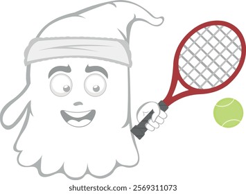 vector illustration character ghost cartoon, with a tennis racket and ball