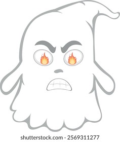 vector illustration character ghost cartoon, with a furious expression and fire flame in his eyes