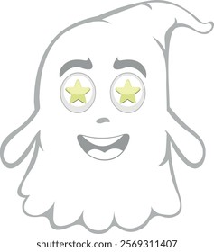 vector illustration character ghost cartoon, marveling with stars in his eyes