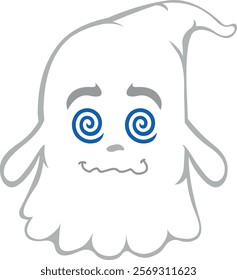 vector illustration character ghost cartoon, hypnotized or drugged with spiral shaped eyes