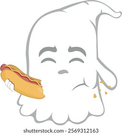 vector illustration character ghost cartoon, eating fast food from a hot dog