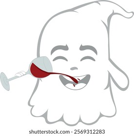 vector illustration character ghost cartoon, drinking a glass of wine beverage
