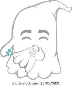 vector illustration character ghost cartoon, sneezing with a nose handkerchief