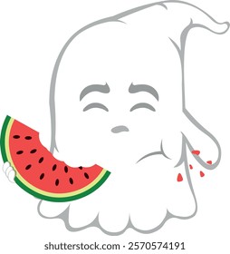 vector illustration character ghost cartoon, eating watermelon fruit