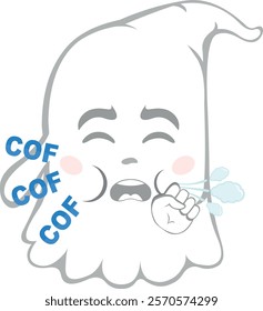 vector illustration character ghost cartoon, coughing air with a COF COF text