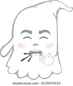 vector illustration character ghost cartoon, coughing with your hand in your mouth