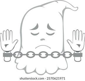 vector illustration character ghost cartoon, slave or prisoner handcuffed with chains