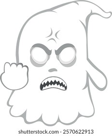 vector illustration character ghost cartoon, fury expression with a vein in his head and sharp teeth