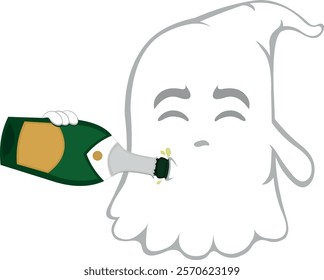 vector illustration character ghost cartoon, drinking champagne or cider from the bottle