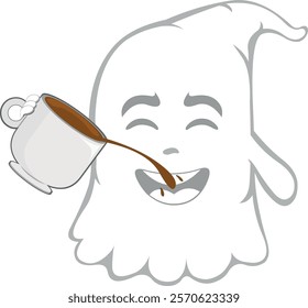 vector illustration character ghost cartoon, drinking a cup of coffee