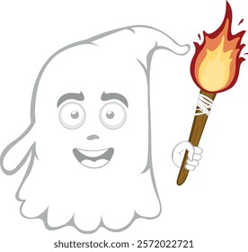 vector illustration character ghost cartoon, holding a fire torch in his hand