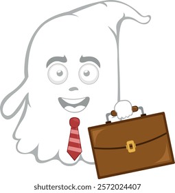 vector illustration character ghost cartoon, with a neck tie and office briefcase, as an employee or worker