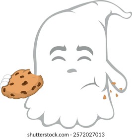 vector illustration character ghost cartoon, eating food bakery cookie chocolate chips