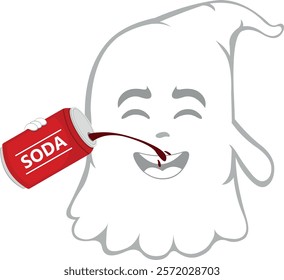 vector illustration character ghost cartoon, drinking a can of soda cola