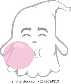 vector illustration character ghost cartoon, chewing and making bubblegum balloon candy