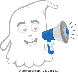 vector illustration character ghost cartoon, talking with a megaphone in your hand