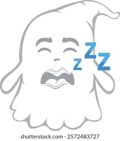 vector illustration character ghost cartoon, snoring with mouth open and text zzz