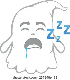 vector illustration character ghost cartoon, with their mouth open sleeping, snoring and drooling