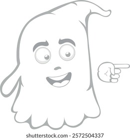 vector illustration character ghost cartoon, with the index finger of the hand pointing