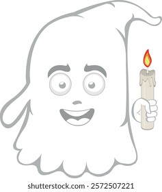 vector illustration character ghost cartoon, holding a lit wax candle as a remembrance and commemoration concept