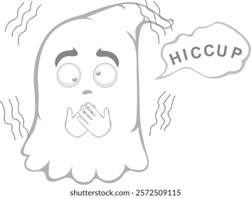 vector illustration character ghost cartoon, having hiccups symptom and a speech bubble with hiccup text