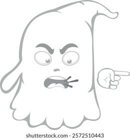 vector illustration character ghost cartoon, with a gesture of the index finger of the hand accusing and condemning