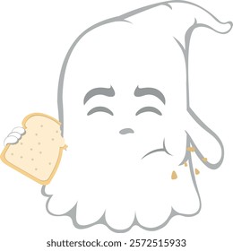 vector illustration character ghost cartoon, eating a slice of bread