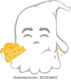 vector illustration character ghost cartoon, eating a piece of cheese