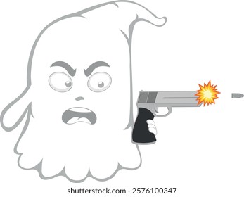 vector illustration character ghost cartoon, shooting a weapon firearm gun