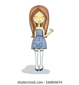  Vector Illustration character is a girl in a blue dress on a white background 